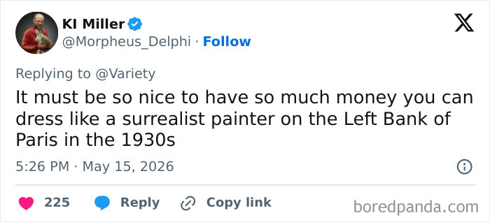 Tweet likening John Travolta's outfit to 1930s Paris surrealist painter