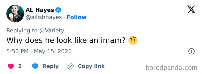 Tweet wondering why John Travolta looks like an imam