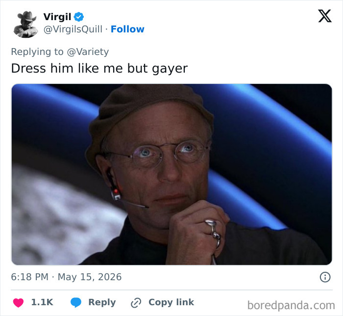 Tweet suggesting dressing John Travolta like Virgil but gayer
