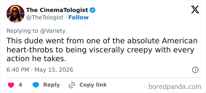 Tweet calling John Travolta's new look viscerally creepy