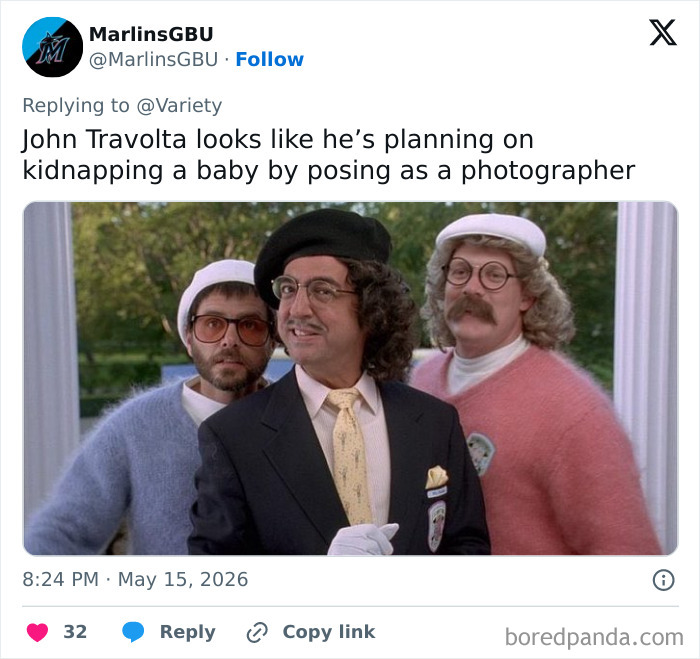 Tweet comparing John Travolta's new look to kidnapping baby as photographer