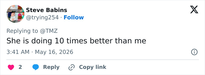 Tweet saying Britney Spears is doing better than the user