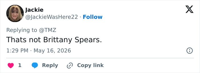 Tweet doubting the identity of Britney Spears in a recent post