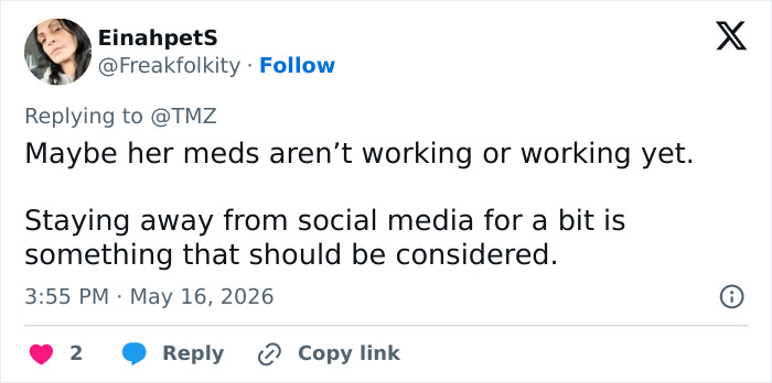 Tweet suggesting Britney Spears' meds may not be working yet