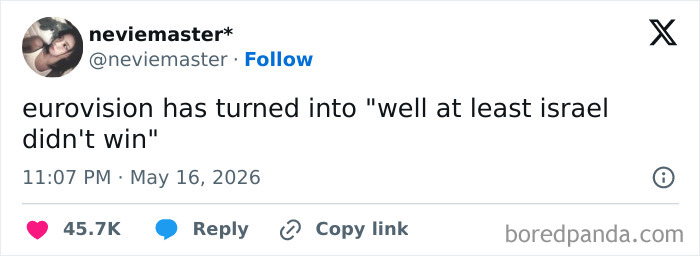 Comment about Eurovision turning into a contest where Israel did not win