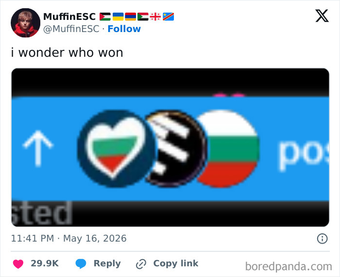 Close-up of Eurovision-related icons on a digital interface showing competition results