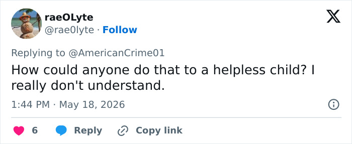 Tweet expressando descrença sobre o dano causado a uma criança indefesa Tweet expressando descrença sobre o dano causado a uma criança indefesa