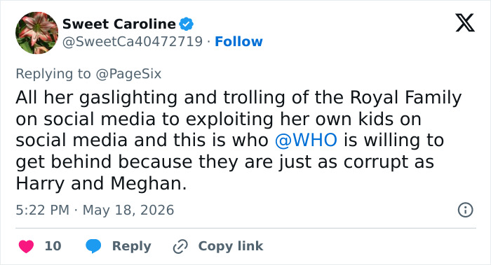 Tweet accusing Meghan Markle and WHO of exploiting kids and royal family trolling on social media