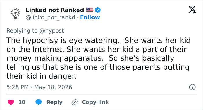 Tweet criticizing Meghan Markle for hypocrisy about her kid's internet presence