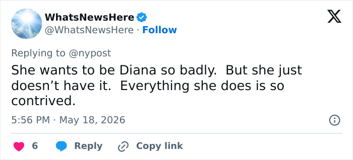 Tweet claiming Meghan Markle tries to be like Diana and acts contrived