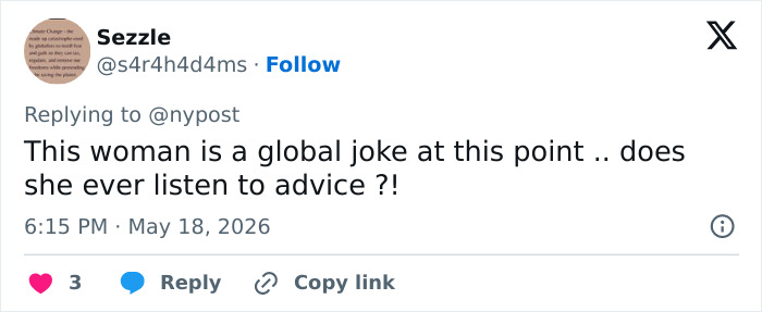 Tweet calling Meghan Markle a global joke for not listening to advice