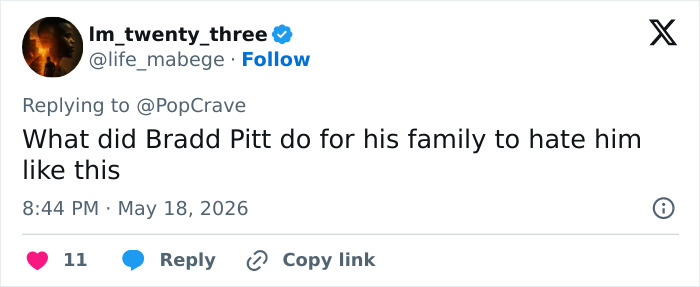 Tweet questionando as ações de Brad Pitt em relação à sua família Tweet questionando as ações de Brad Pitt em relação à sua família