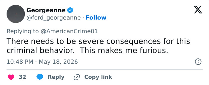 Tweet exigindo consequências graves para comportamento criminoso Tweet exigindo consequências graves para comportamento criminoso