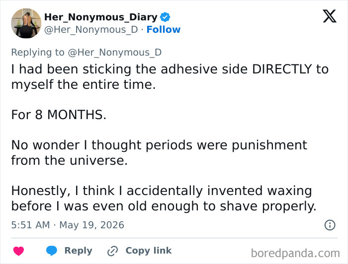 Hilariously late realization about using adhesive incorrectly causing pain