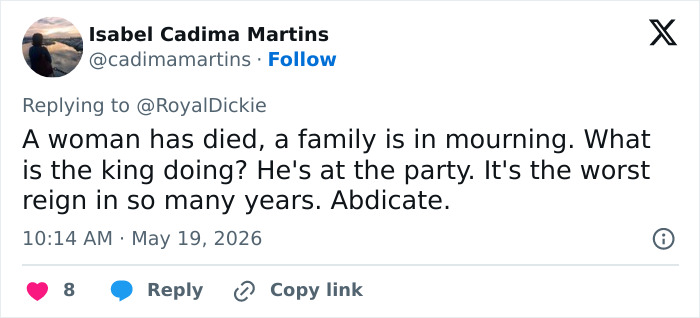Tweet criticizing King Charles during mourning of female soldier's d***h and horse show scrutiny Tweet criticizing King Charles during mourning of female soldier's d***h and horse show scrutiny