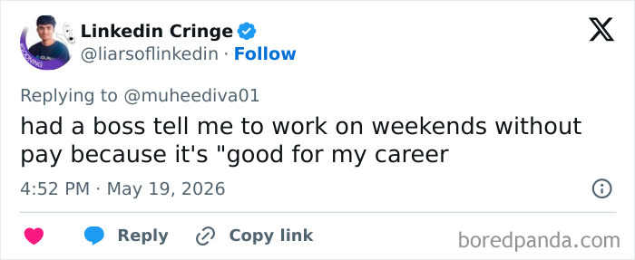 Boss demands unpaid weekend work for career benefit