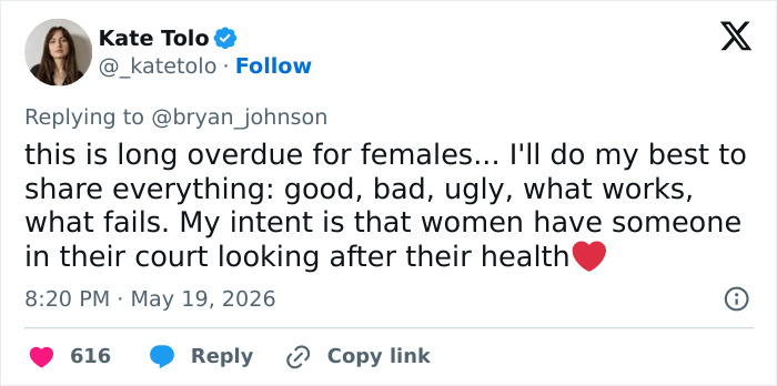 Tweet sharing commitment to women's health and extreme human experiment