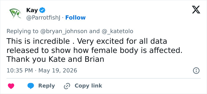 Tweet expressing excitement for female body data in extreme human experiment