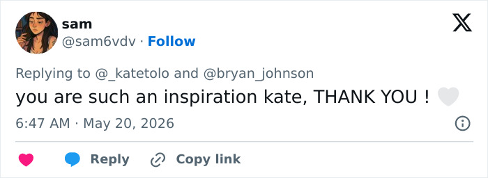 Tweet thanking Kate as an inspiration related to women's health study