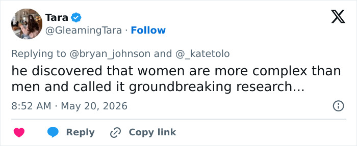 Tweet stating women are more complex than men in human experiment research