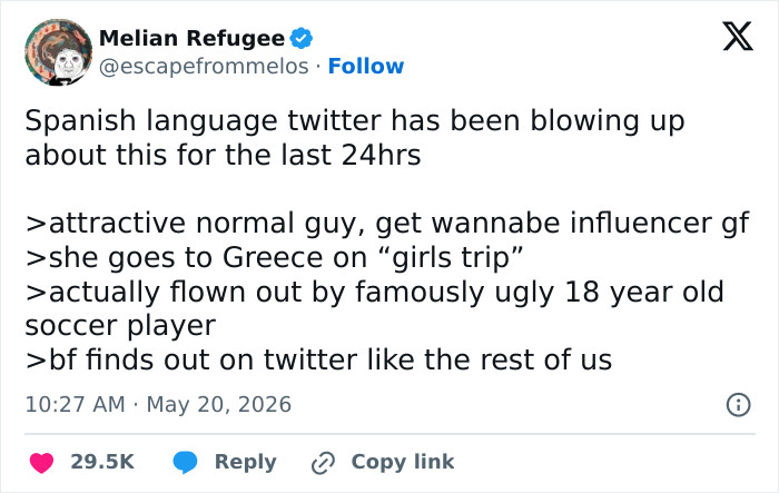 Twitter post about normal guy's influencer girlfriend cheating scandal with pro athlete Twitter post about normal guy's influencer girlfriend cheating scandal with pro athlete