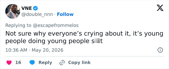 Social media tweet about young people in controversy Social media tweet about young people in controversy