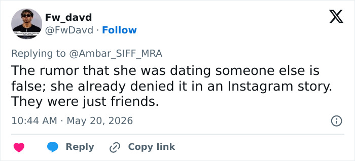 Twitter post denying dating rumors about influencer girlfriend Twitter post denying dating rumors about influencer girlfriend