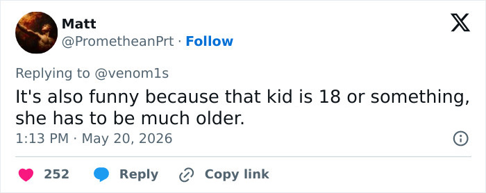 Tweet commenting on age difference between influencer girlfriend and boyfriend Tweet commenting on age difference between influencer girlfriend and boyfriend