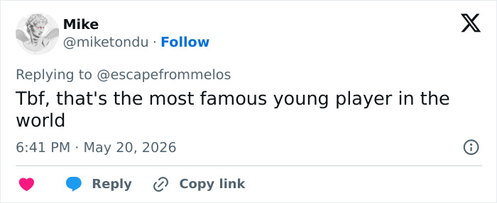 Social media comment about the most famous young player in the world Social media comment about the most famous young player in the world