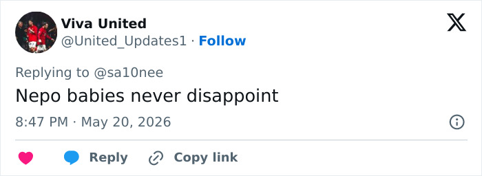 Social media tweet about nepotism with text nepo babies never disappoint Social media tweet about nepotism with text nepo babies never disappoint