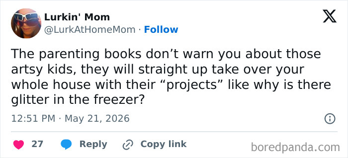 Parenting books don't warn about artsy kids taking over house with projects