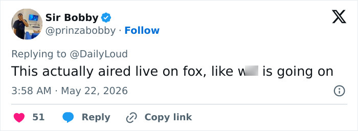 Tweet reacting to live airing of retired Navy Vice Admiral on Fox News Tweet reacting to live airing of retired Navy Vice Admiral on Fox News