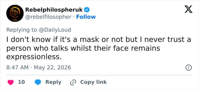 Tweet expressing distrust in expressionless faces during speech Tweet expressing distrust in expressionless faces during speech