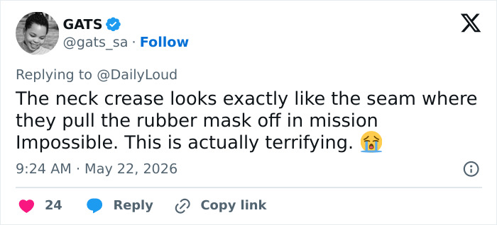 Tweet likening neck crease to rubber mask seam in viral Navy Vice Admiral news appearance Tweet likening neck crease to rubber mask seam in viral Navy Vice Admiral news appearance