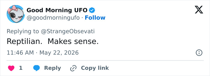 Tweet suggesting reptilian theory about Vice Admiral's Fox News appearance Tweet suggesting reptilian theory about Vice Admiral's Fox News appearance