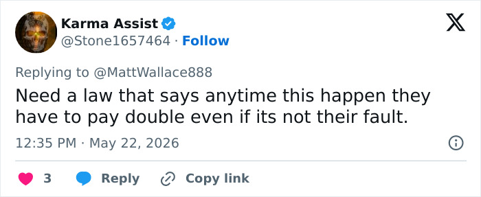 Tweet about law requiring double payment regardless of fault Tweet about law requiring double payment regardless of fault