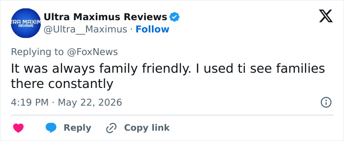 Comment claiming Hooters was always family friendly with frequent families visiting Comment claiming Hooters was always family friendly with frequent families visiting