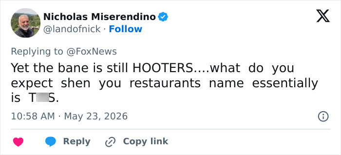 Tweet criticizing Hooters name despite rebrand efforts Tweet criticizing Hooters name despite rebrand efforts