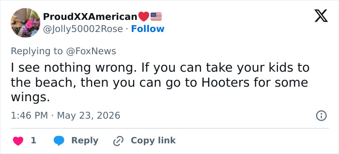 Tweet defending family visits to Hooters for wings alongside beach trips Tweet defending family visits to Hooters for wings alongside beach trips