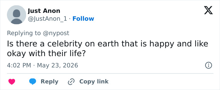Social media comment questioning celebrity happiness Social media comment questioning celebrity happiness