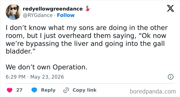 Kids imitating Operation game in parenting moment