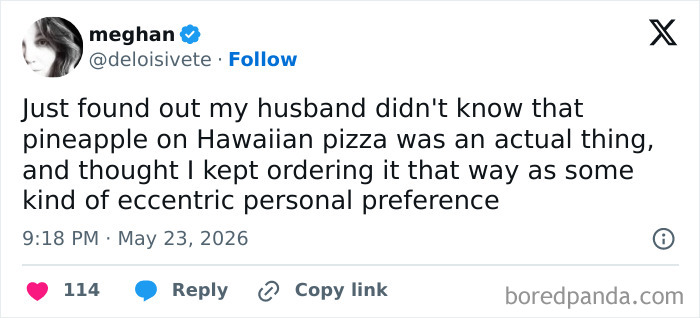 Funny parenting confession about husband's surprise over Hawaiian pizza pineapple topping