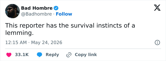 Tweet criticizing reporter's survival instincts after violent incident