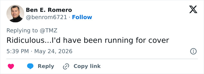 Reaction expressing disbelief and desire to run for cover