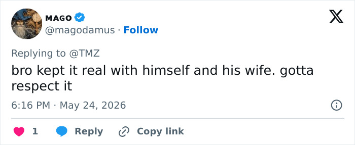 Tweet praising rockstar's honesty with himself and his wife Tweet praising rockstar's honesty with himself and his wife