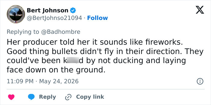 Tweet discussing producer's reaction to violent incident during live broadcast