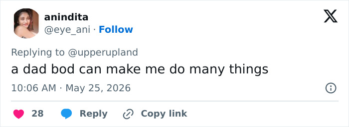 Tweet expresses attraction to a dad bod in the context of realistic body Tweet expresses attraction to a dad bod in the context of realistic body