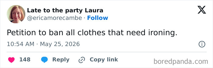 Parenting confession about banning clothes that need ironing on social media post