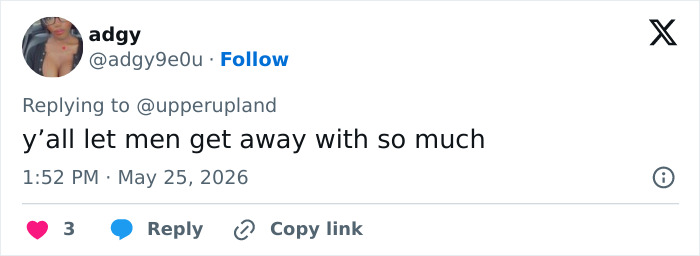 Tweet discussing leniency men receive about realistic body issues Tweet discussing leniency men receive about realistic body issues