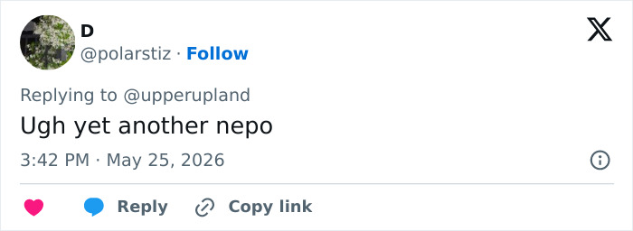 Tweet expressing frustration about nepotism related to realistic body standards Tweet expressing frustration about nepotism related to realistic body standards